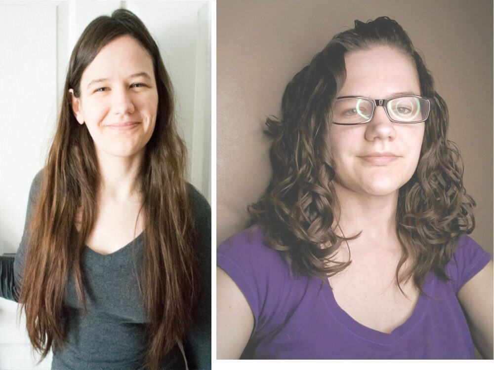 Before and after the curly girl method wavy hair