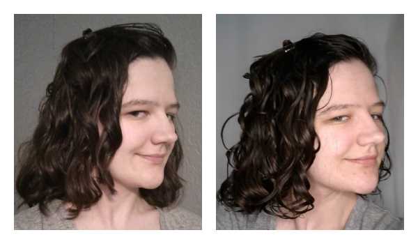 Wavy hair with and without mousse