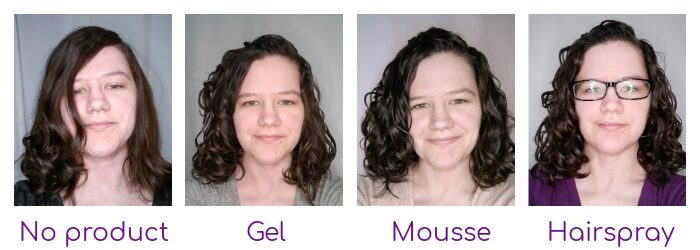 Styling products compared on wavy hair - no product vs gel vs mousse vs hairspray