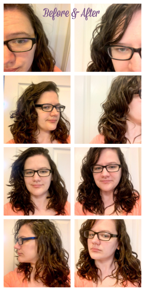 Before and after refreshing wavy hair with a misting spray bottle